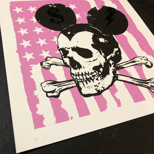 Misfit Mickey Pink Flag - Polvo de purpurina rosa y negro
