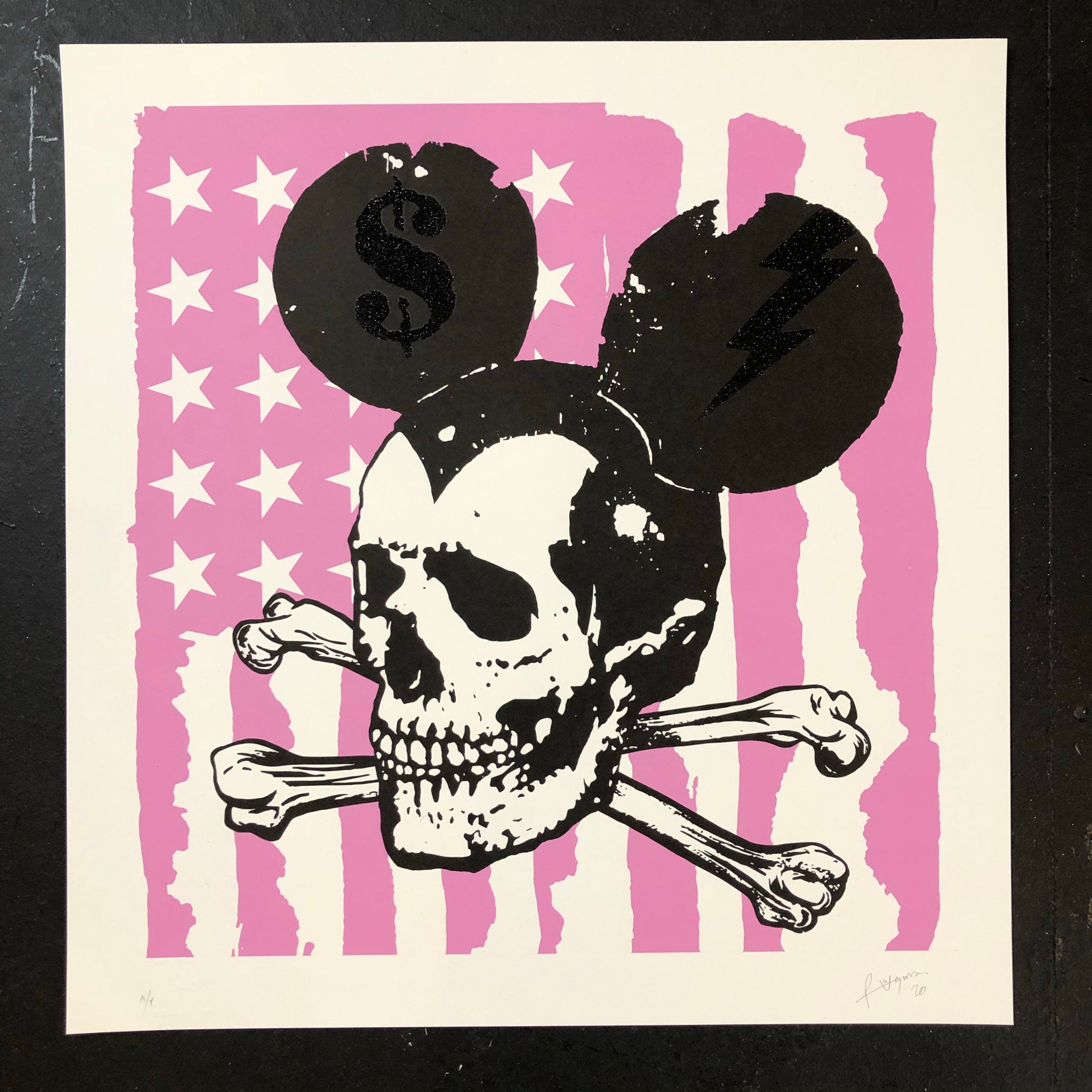 Misfit Mickey Pink Flag - Pink & Black Glitter Dust